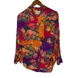Atlast Studio 90s Vintage Floral Print Collared Long Sleeve Shirt Size M Women